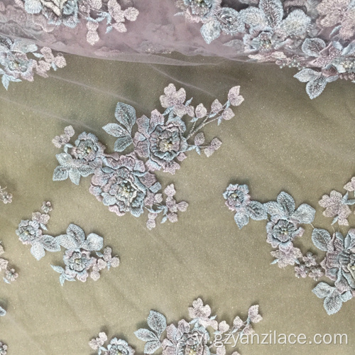 Màu xanh hoa hồng Lưới Polyester Vải thủ công hoa